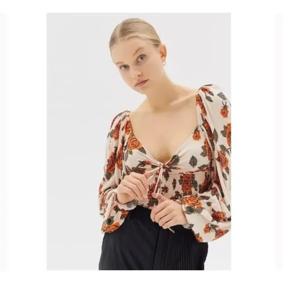 Urban Outfitters Old Soul Smocked Top M Womens Puff Sleeves Cinched Neckline NWT - Picture 1 of 6